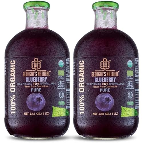 Georgia’s Natural Organic Blueberry Juice – Pure Blueberry Juice Not from Concentrate – Organic Fruit Juice – Cold Pressed Blueberry Juice with No Added Sugar or Water -2 x 33.81 oz