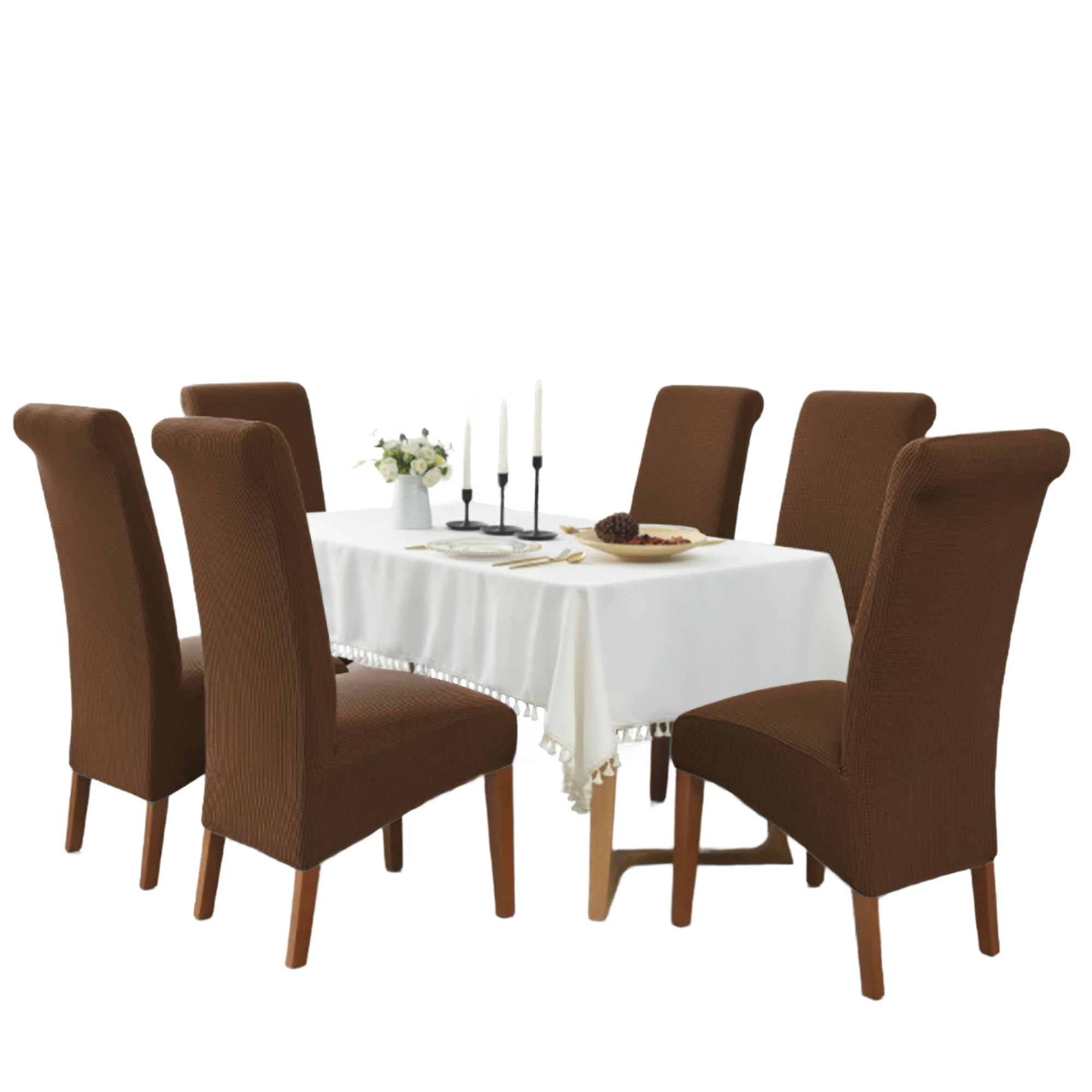 EBETA Stuhlbezug Groß Stuhlhussen Stretchhussen, XL Stuhlabdeckungen Stretch Stuhlbezüge Hussen für große Esszimmerstühle Waschbar (Coffe, 6 Stück)