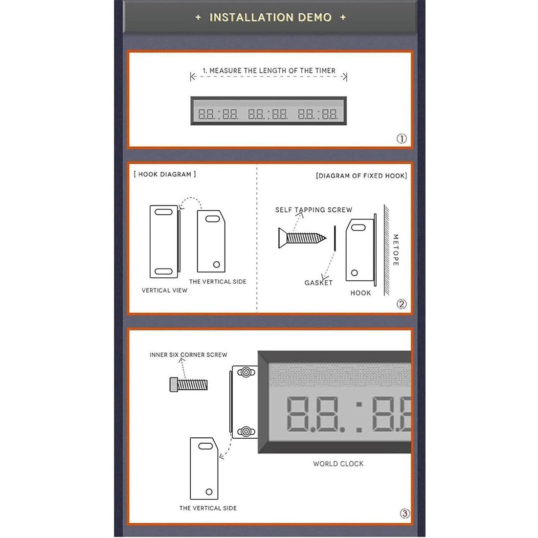 Orologio Mondiale Digitale a LED con Display Multi-Fuso Orario,Regolazione della Luminosità a 5 Livelli,Orologio da Parete con Ora Mondiale per Uffici Multinazionali,Hotel 5TimeZone