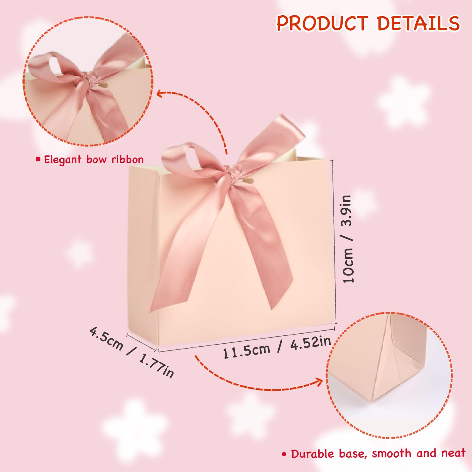 24Pack Small Gift Bags, Mini Party Favor Bag Treat Box with Bow Ribbon,Party Favors Goodie Bags For Wedding,Birthday,Baby Shower Favor, Bridal Shower(4.5x1.8x3.9 Inch) (PINK)