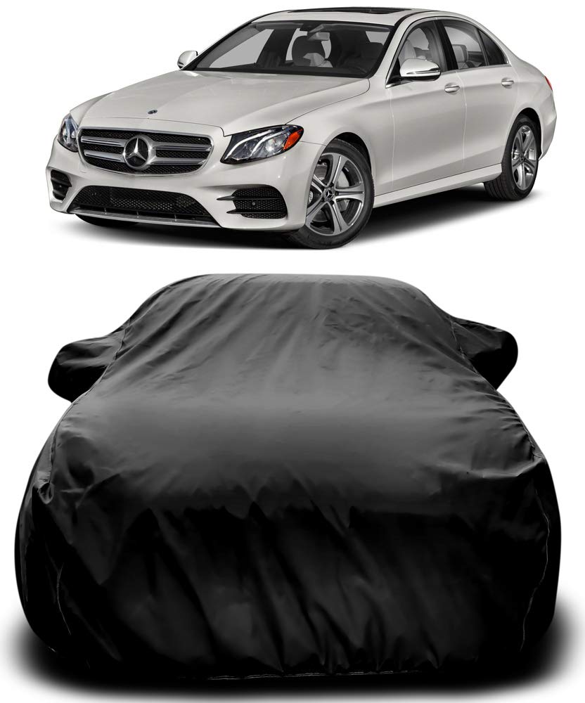 PURPLEHEART compatible with Mercedes Benz E-Class Car Cover Body with Mirror Pocket Triple Stitched Bottom Elastic Water Resistant UV Protection & Dustproof Car Cover-Black