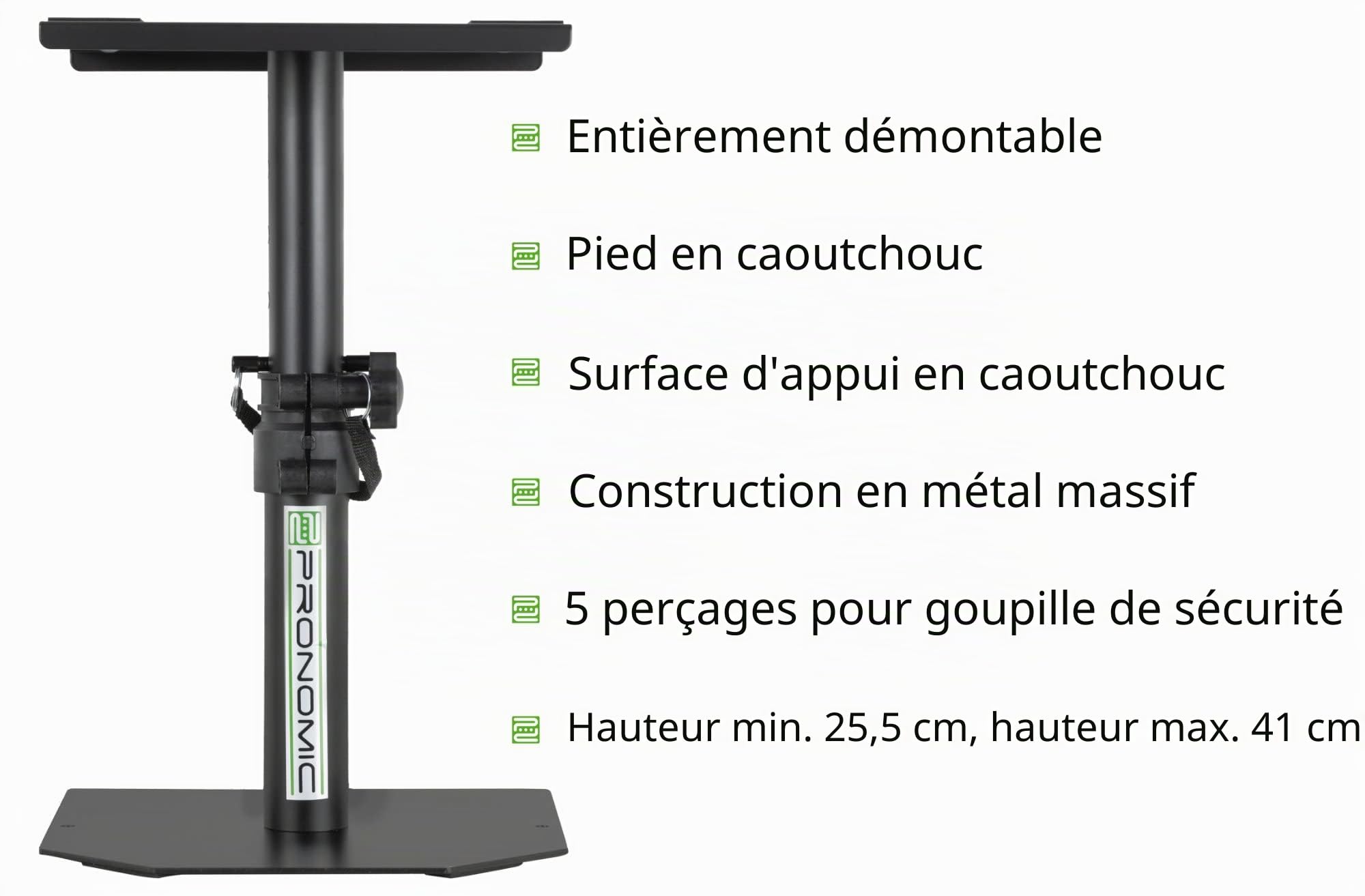 Pronomic SLS-36P BK Paire de pieds stables pour moniteurs studio réglables 25,5-41 cm noire