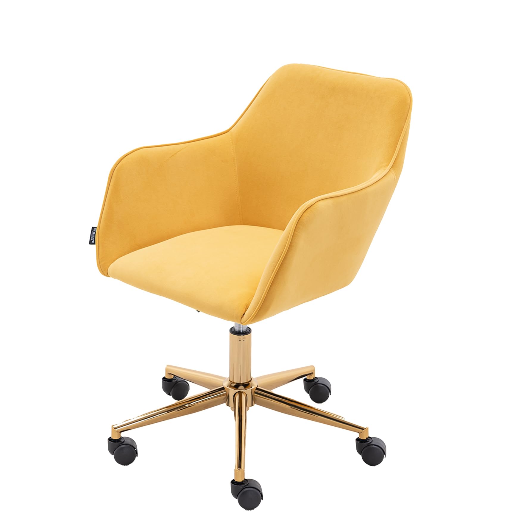 Ochangqi Modern Velvet Vanity Chair with Back, 360 Swivel Comfy Office Chair with Height-Adjustable, Gold Metal Legs&Wheels, Cute Desk Chair for Women
