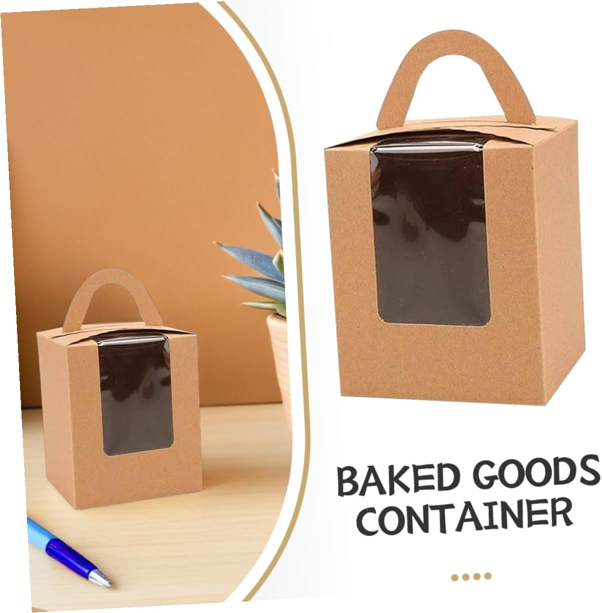 VALICLUD 50pcs Paper Cupcake Boxes with Window Kraft Paper and Pet Material, Single Cupcake Carrier with Window Design for Easy Inspection and Showcasing, for Family Gatherings and Party