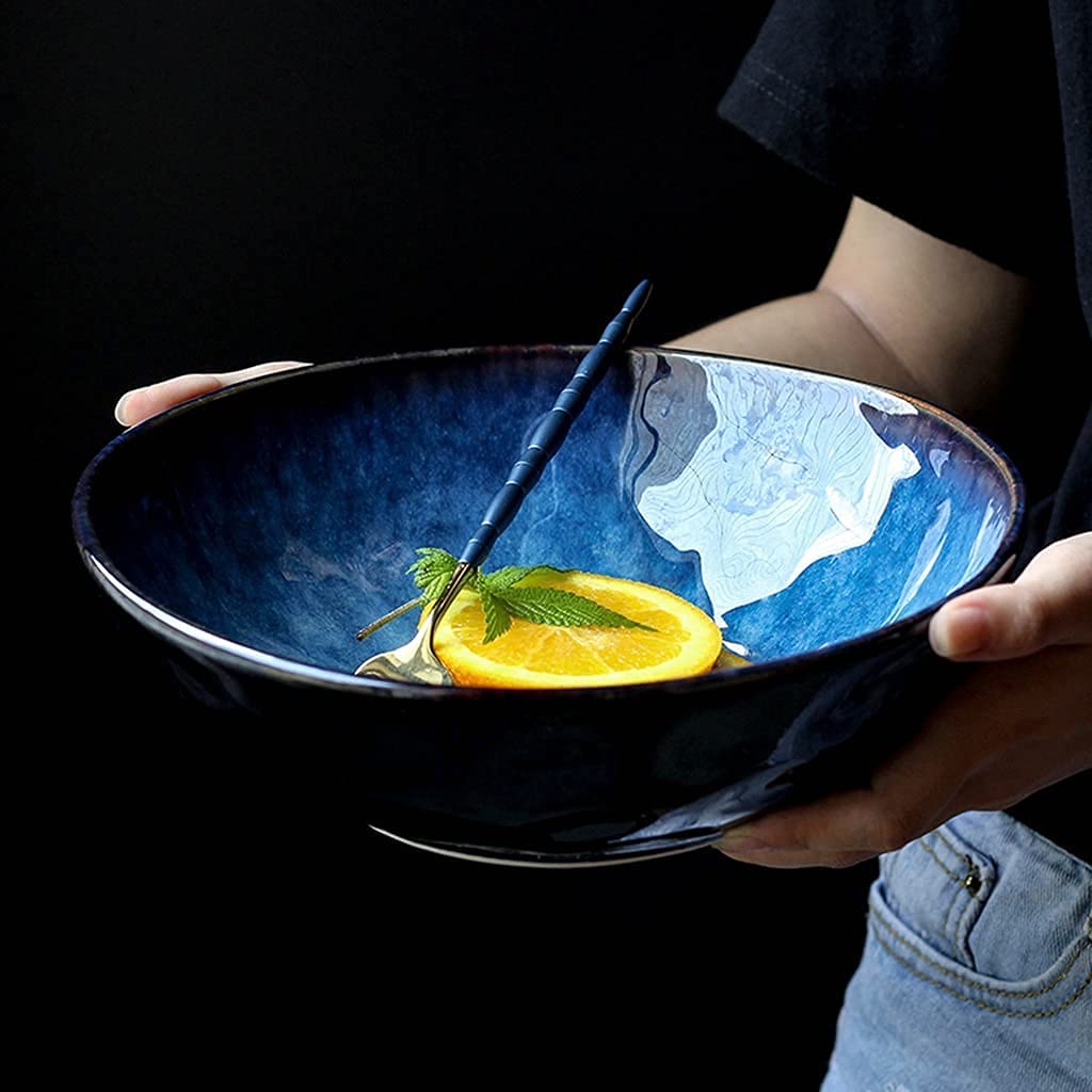 Miska Japońska Miska Ramen Domowa Duża Pojemność Projekt Kreatywny Ceramiczny Europejski Styl Miska Do Zupy Owoc Salaterka, Niebieski (Kolor: Niebieski, Rozmiar: L)