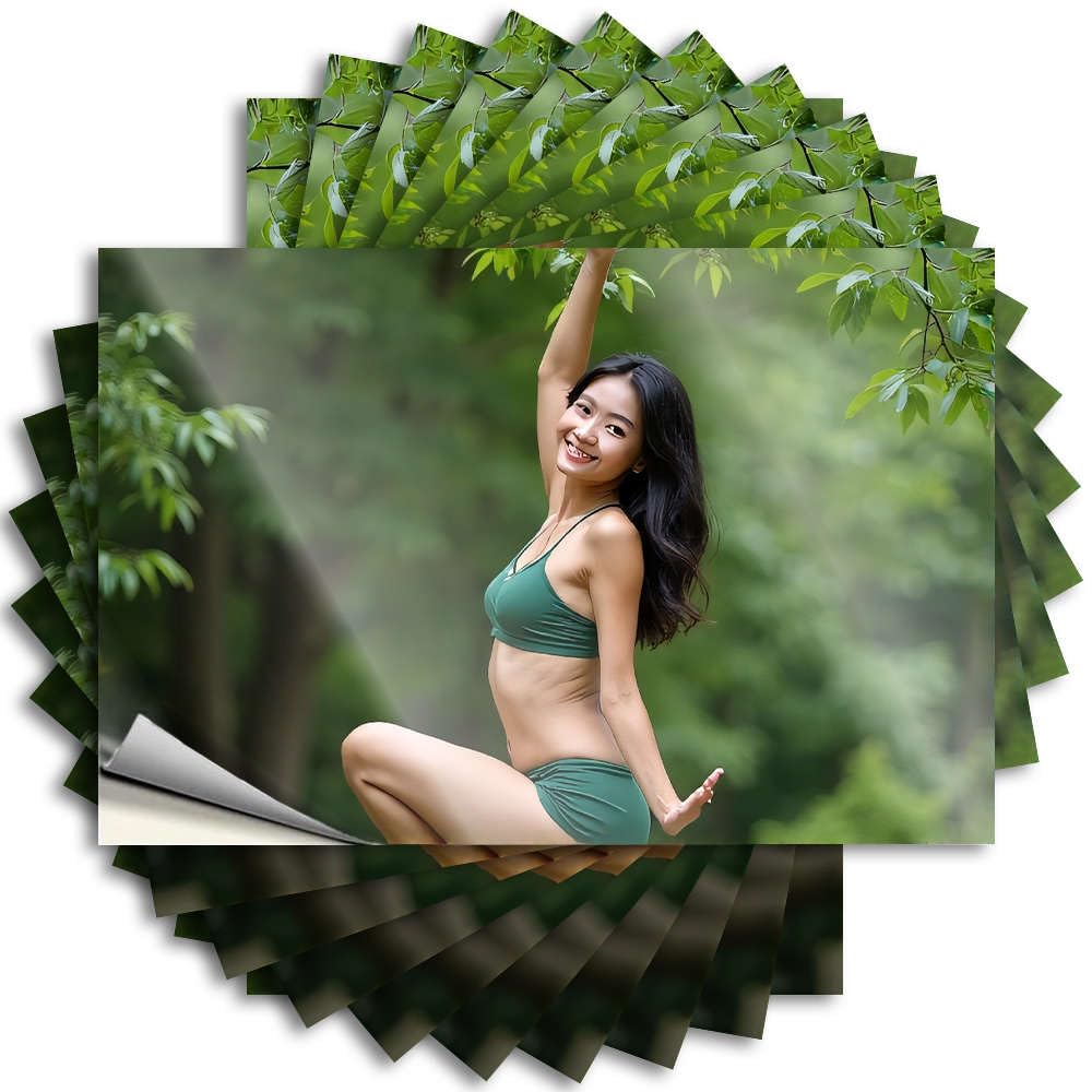 A Woman in Green Attire Strikes A Yoga Pose Amidst Lush Greenery. Tattoos Funny Decor for Bar | Motivational Case Removable Decal Pack(6X9CM)
