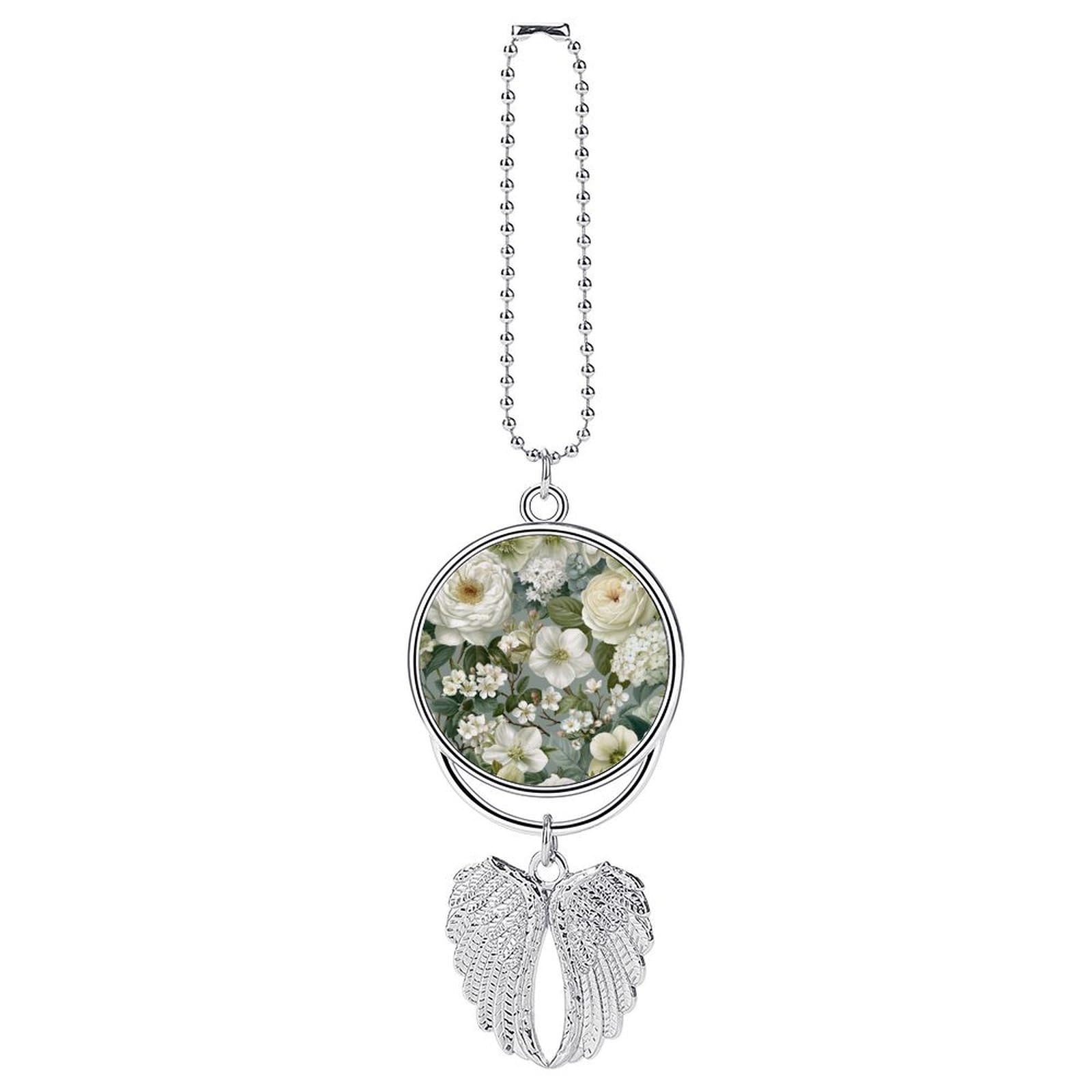 Luxury Botanical White Roses Hydrangeas Clusters Car Hanging Pendant Car Interior Decoration Rearview Mirror Charms Ornaments
