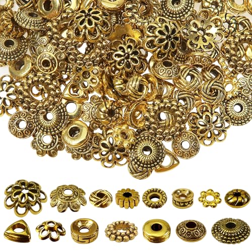 TOAOB 300 Piezas Abalorios Espaciadoras de metal Cuentas Espaciadoras 15 Estilos para Hacer Bisuteria y Manualidades Collares Pulseras Accesorios