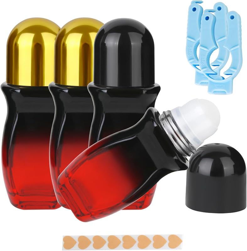 Conjunto com 4 frascos roll-on de vidro AGZHTYJQ 50 mL, degradê preto para vermelho, reutilizáveis