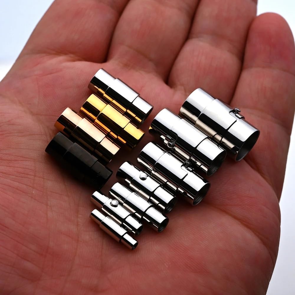 2 Stück 2–10 mm starke magnetische Sicherheitsverschlüsse aus Edelstahl, passend für runde Lederschnur, Armbandverbinder, Schmuckherstellung, Schwarz, Lochdurchmesser 8 mm, Goldlochdurchmesser 5 mm