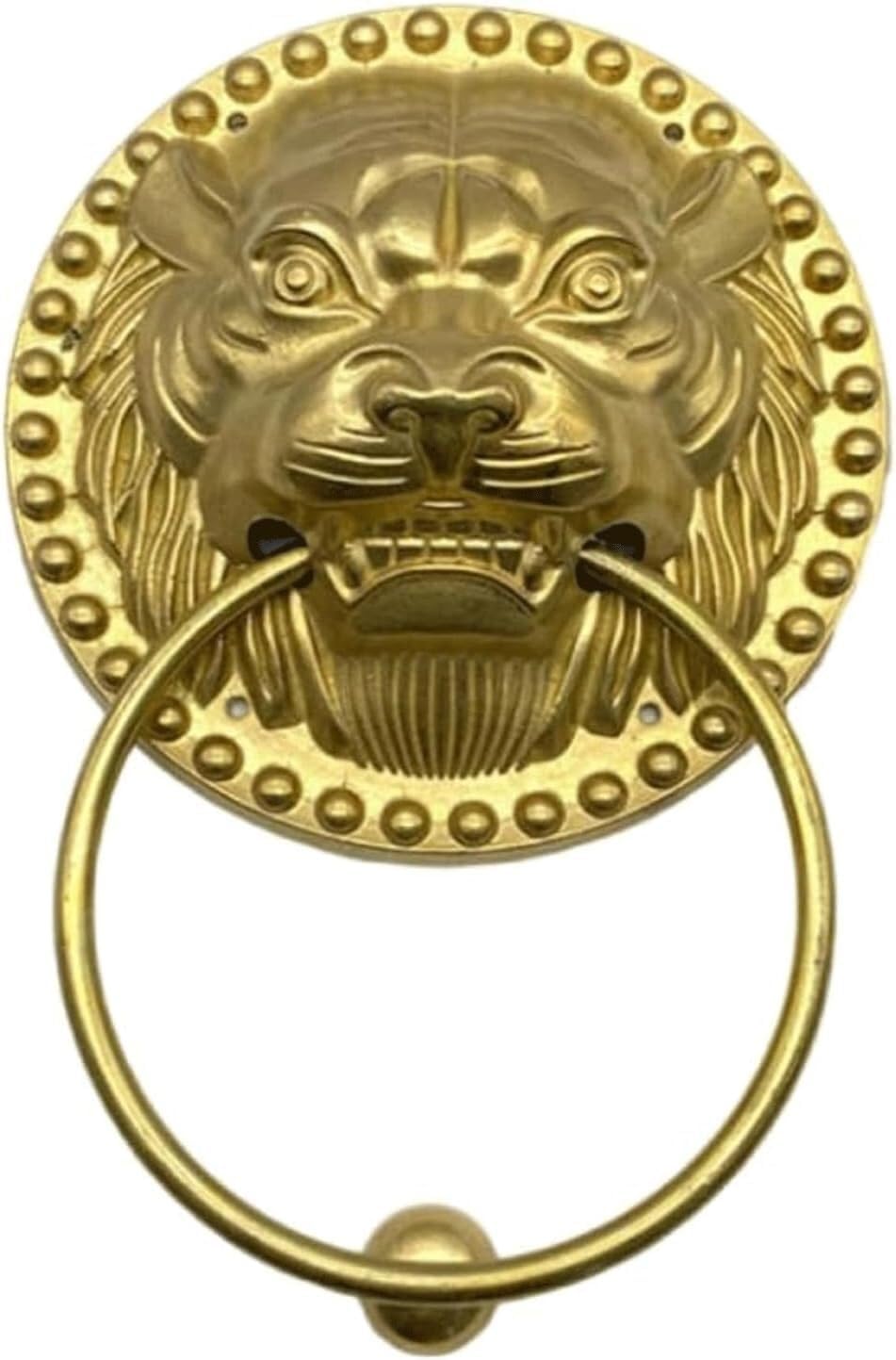 Pure Copper Door Knock for Front Door Retro Lion Head Classical Door Ring Knocker Doorknocker(A,Dia 10cm)
