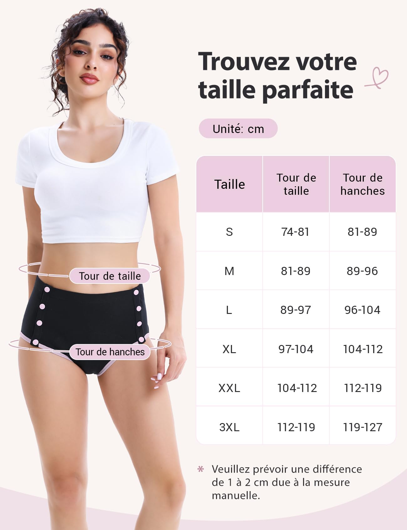 Carer Lot de 3 Culottes Incontinence Femme 230 ml Absorption Coton Sous-vêtement Anti-fuite Boutons-pression Latéraux Amovible Réutilisable Facile à Changer en Cas d’Incontinence, Noir Taille 3XL