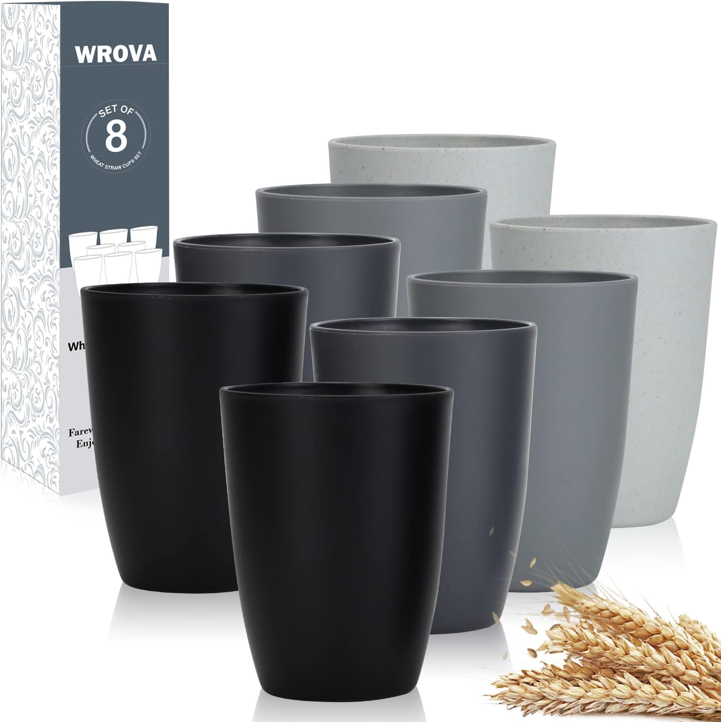 Wheat Straw Cups 8 PCS Good Alternative to Plastic Reusable Cups 12 oz Unbreakable Drinking Cup Reusable Dishwasher Safe Water Plastic Glasses with 4 Colors