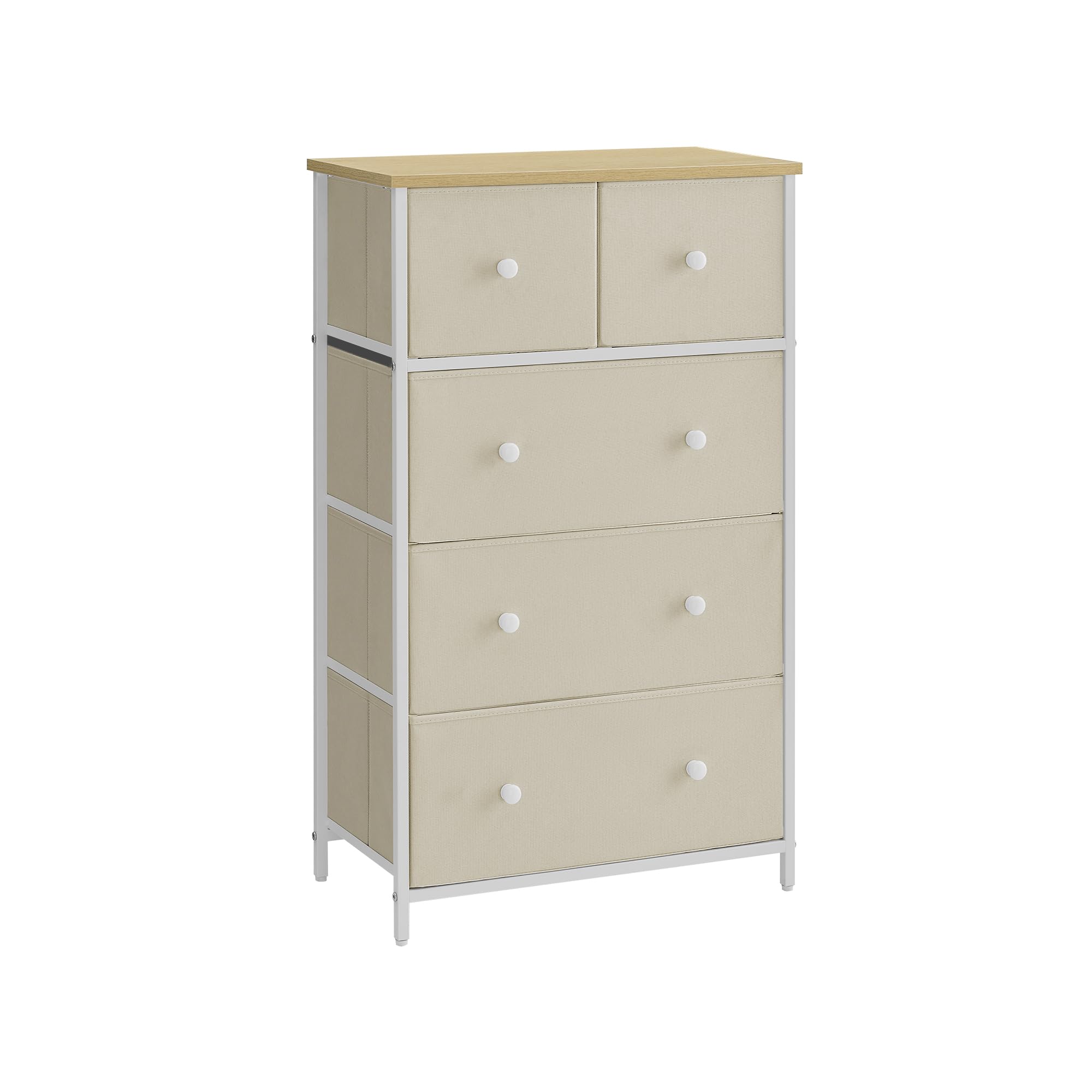 SONGMICS Commode à 5 tiroirs en Tissu pour Salon, Couloir, Chambre d'enfant, Jaune Chameau et Blanc crème LTS514W01