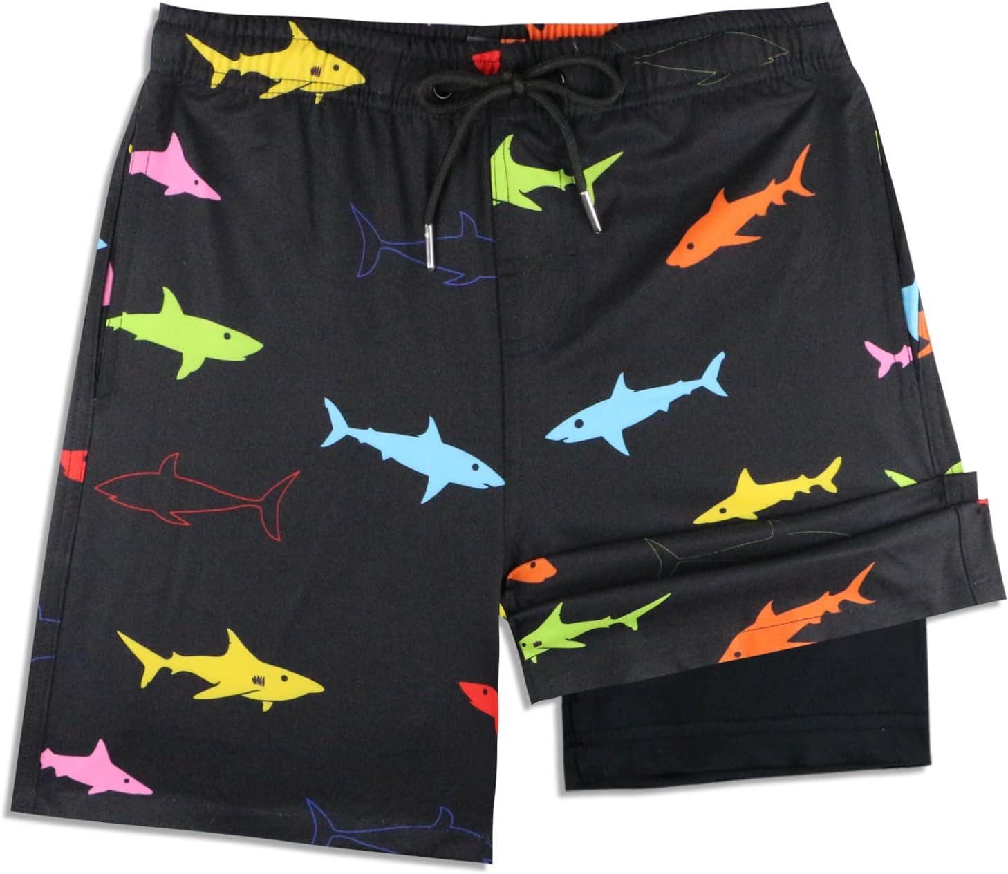 QRANSS Boys Swim Trunks with Compression Liner,No Mesh Anti-Chafing Comfy Swimming Trunks with Boxer Brief Liner,Size 6-20