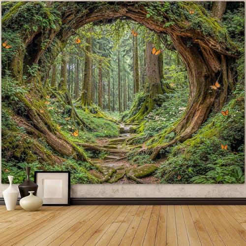 Accnicc Forest Tapestry Green Nature Tree Wall Tapestry for Bedroom