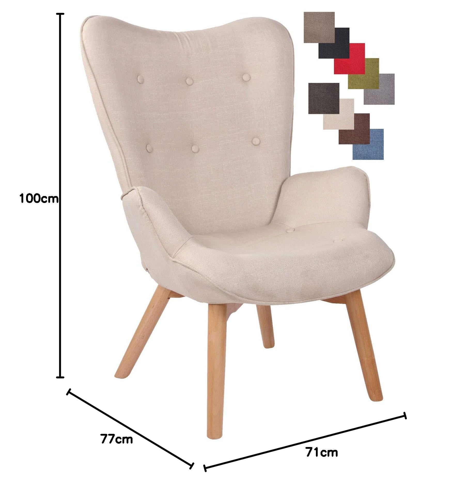 CLP Lounger Durham Mit Stoffbezug I Ohrensessel Mit Buchenholz Gestell I Loungesessel Mit Max. Belastbarkeit Bis 136 kg, Farbe:Creme