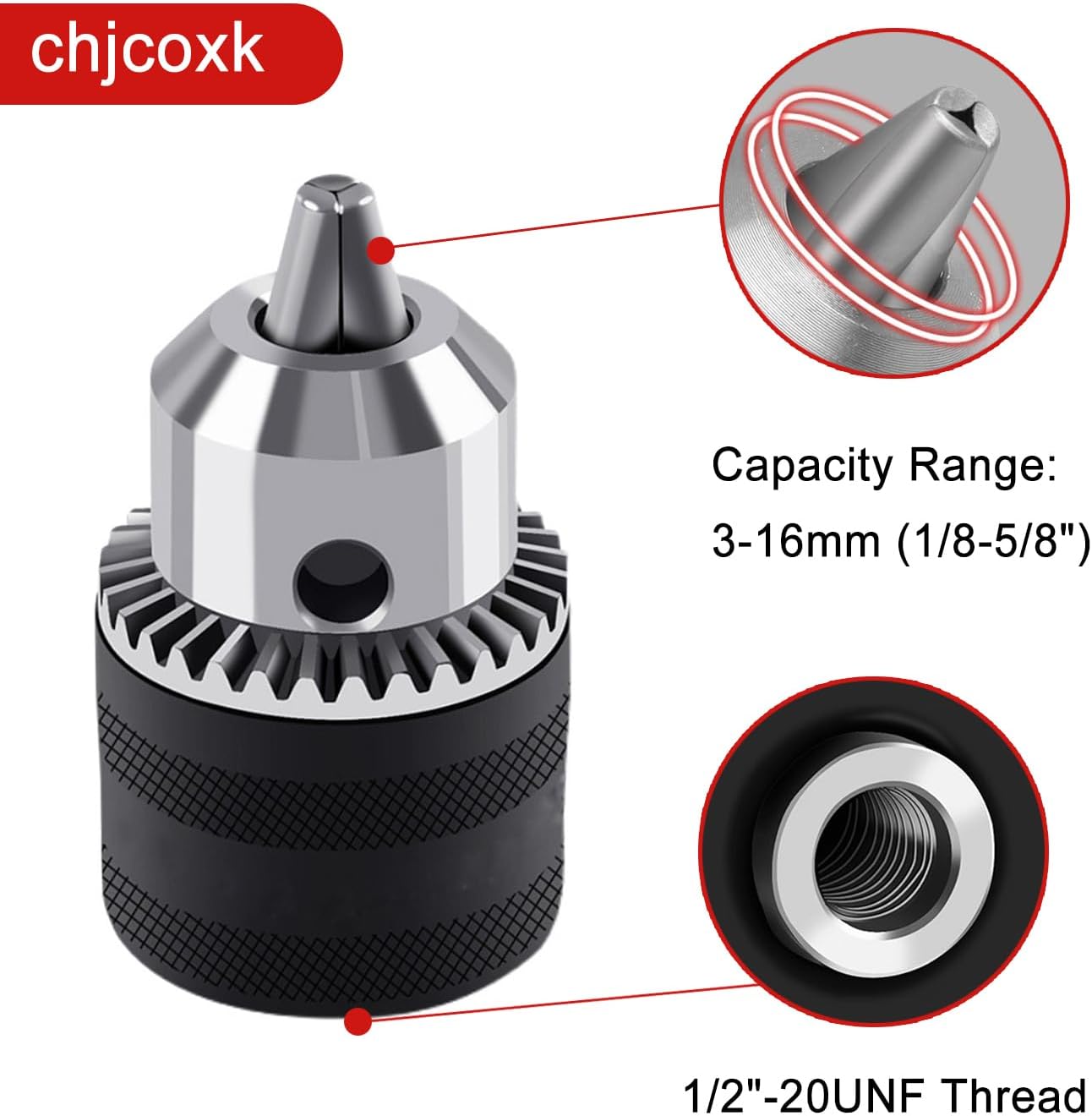3-16mm Magnetic Drill Chuck Adapter, chjcoxk Power Drill Chucks with 3/4" Weldon Shank, 1/2"-20unf Thread Drill Chuck for Impact Driver/Electric Drill/Hammer Drill