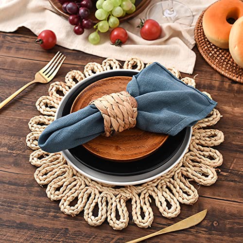 Icosamro Round Woven Placemats For Dining Table Set Of 6, 11 Inch Small Boho Placemats Natural Braided Rattan Rustic Wicker Charger Plates For Holiday Thanksgiving Christmas Farmhouse, Beige #TOP4