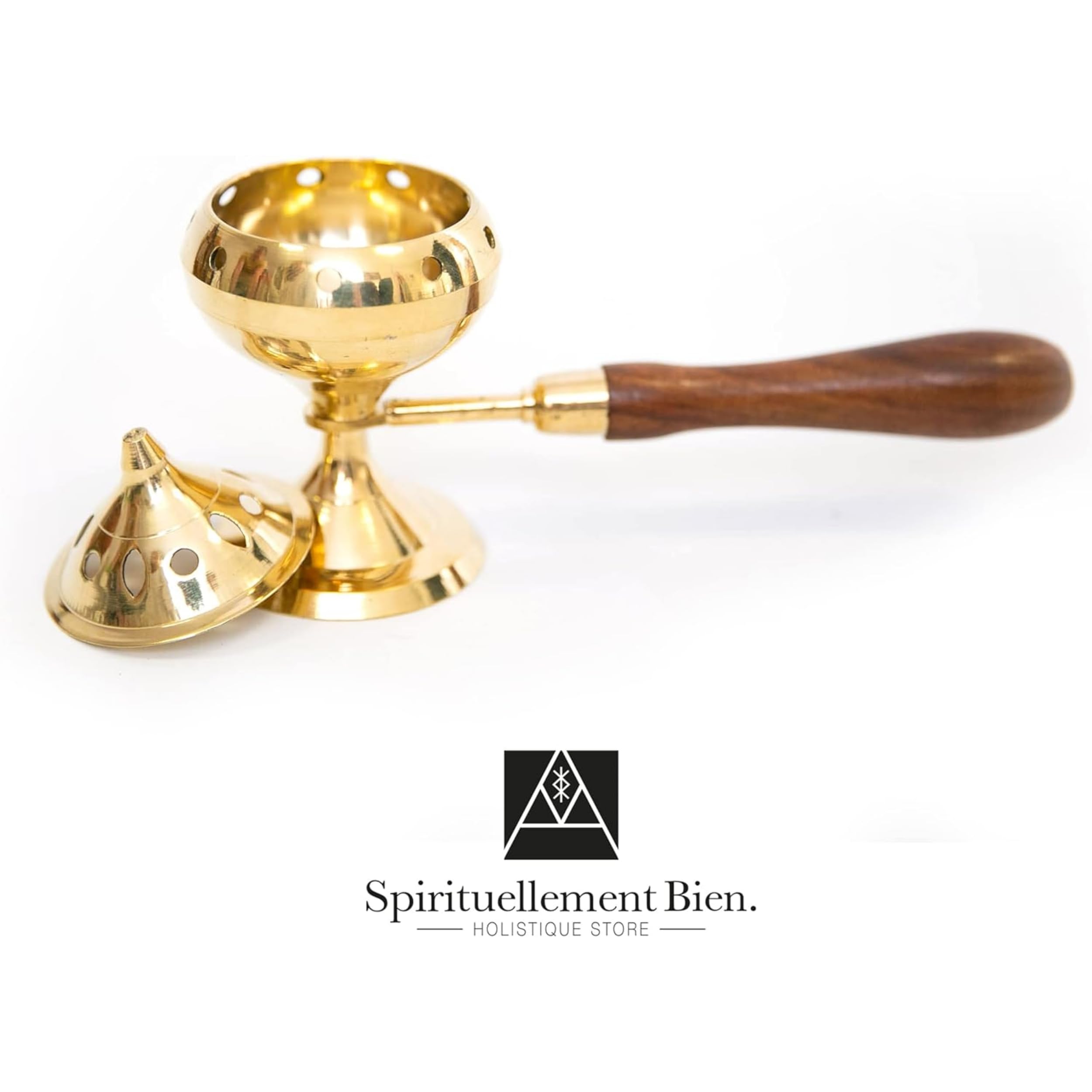 Räucherstäbchen-Set Bronze mit Holzgriff + 10 Kohlen + 1 Zange + 1 Set Weihrauchharz (Oliban)