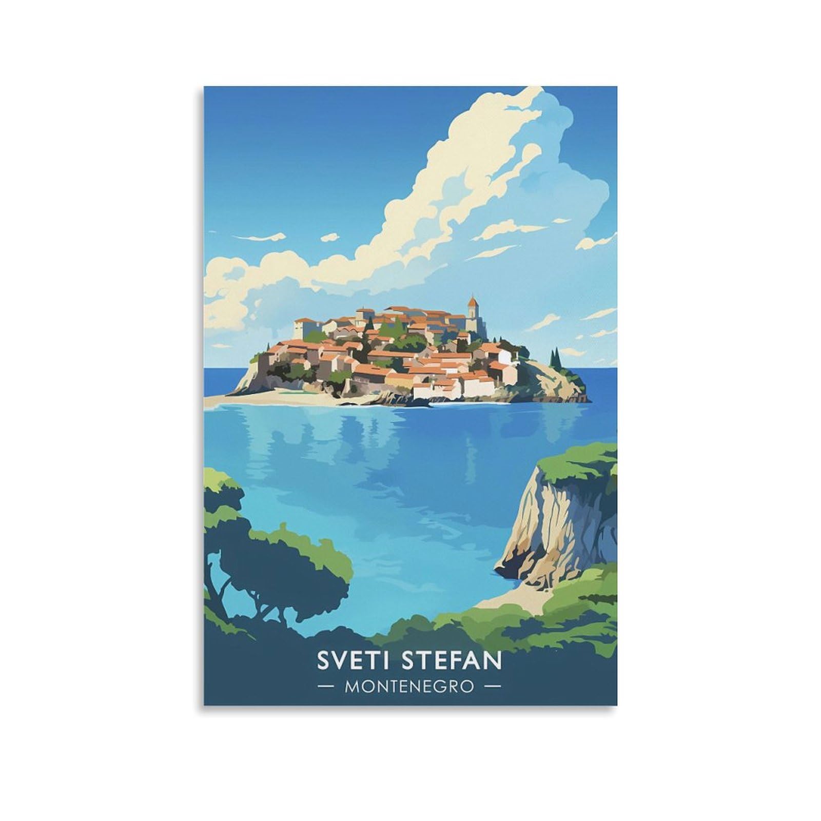 EZMLFA DIY Diamond Painting,Sveti Stefan Montenegro 5D Diamond Art DIY Cross Stitch Crystal Rhinestone Embroidery Pictures Craft for Home Wall 50x60cm