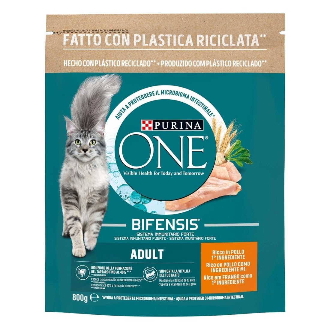 PURINA ONE Adult – Pollo & Cereales Integrales – Bifensis, 800 gr