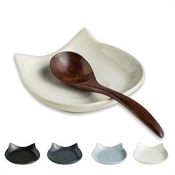 Miamolo 5oz Small Ceramic Jar with Lid and Cat Spoon Rest for Stove Top