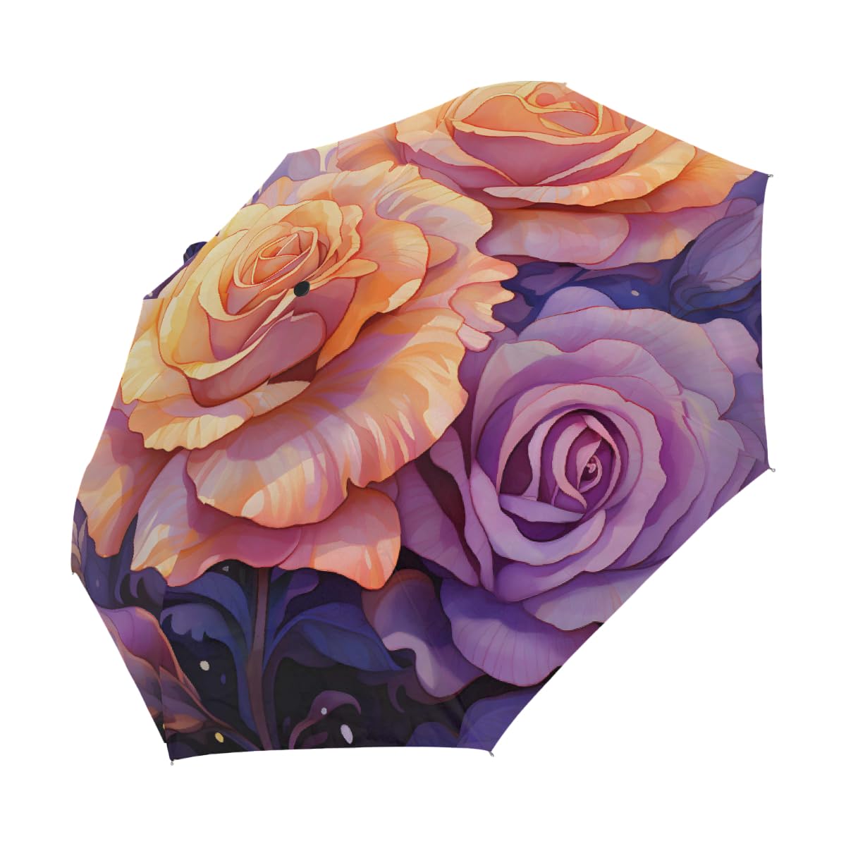 Ombrello pieghevole vintage con rosa gialla floreale ombrello da viaggio compatto antivento impermeabile con protezione UV rivestimento nero leggero 8 coste portatile per pioggia sole