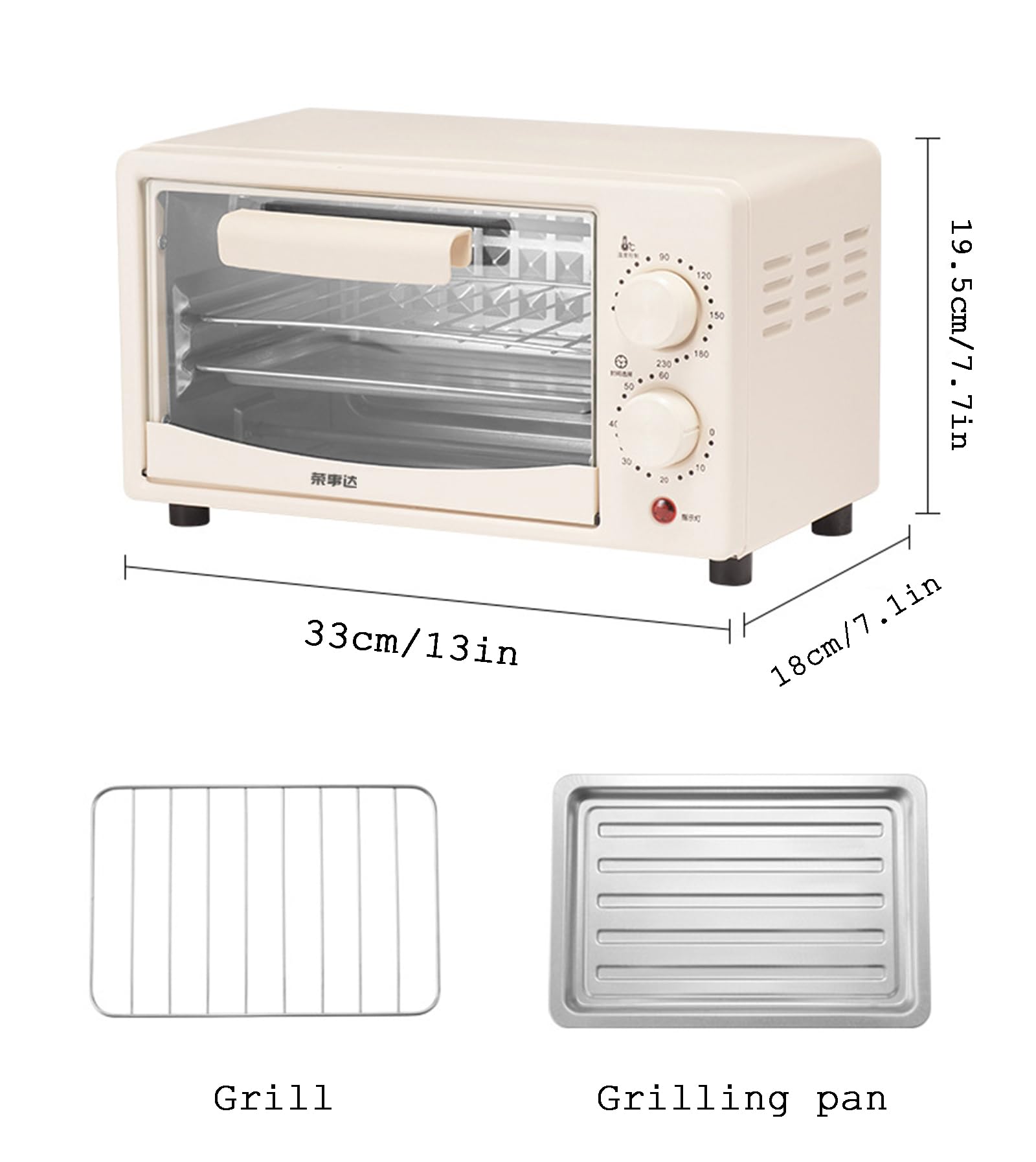 Mały Piekarnik Tosterowy 12l, Elektryczny Piekarnik Tosterowy Do Blatu, Regulacja Temperatury I Regulowany 60-Minutowy Timer, Blacha do Pieczenia I Ruszt,Beige