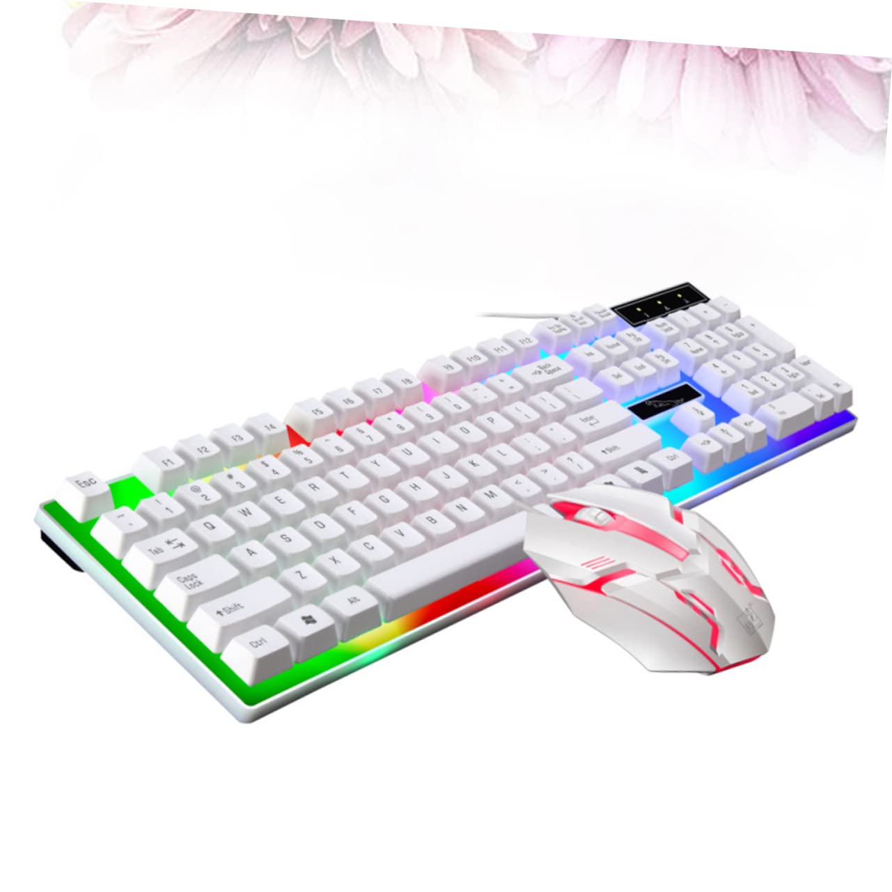 Gadpiparty Set Tastiera Bianca Mouse Cablato Accessori Gaming Retroilluminazione LED Colorata Ergonomica e Design Tasti Galleggianti per PC da Gioco