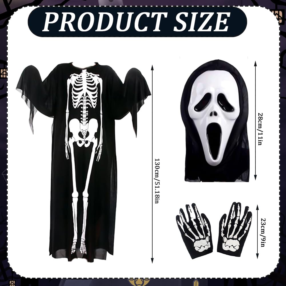 MIFKLMV Halloween Horror Costumes, Adults Kids' Skeleton Costumes, with Spooky Scream Masks, Bone Gloves & Jumpsuits - Image 2