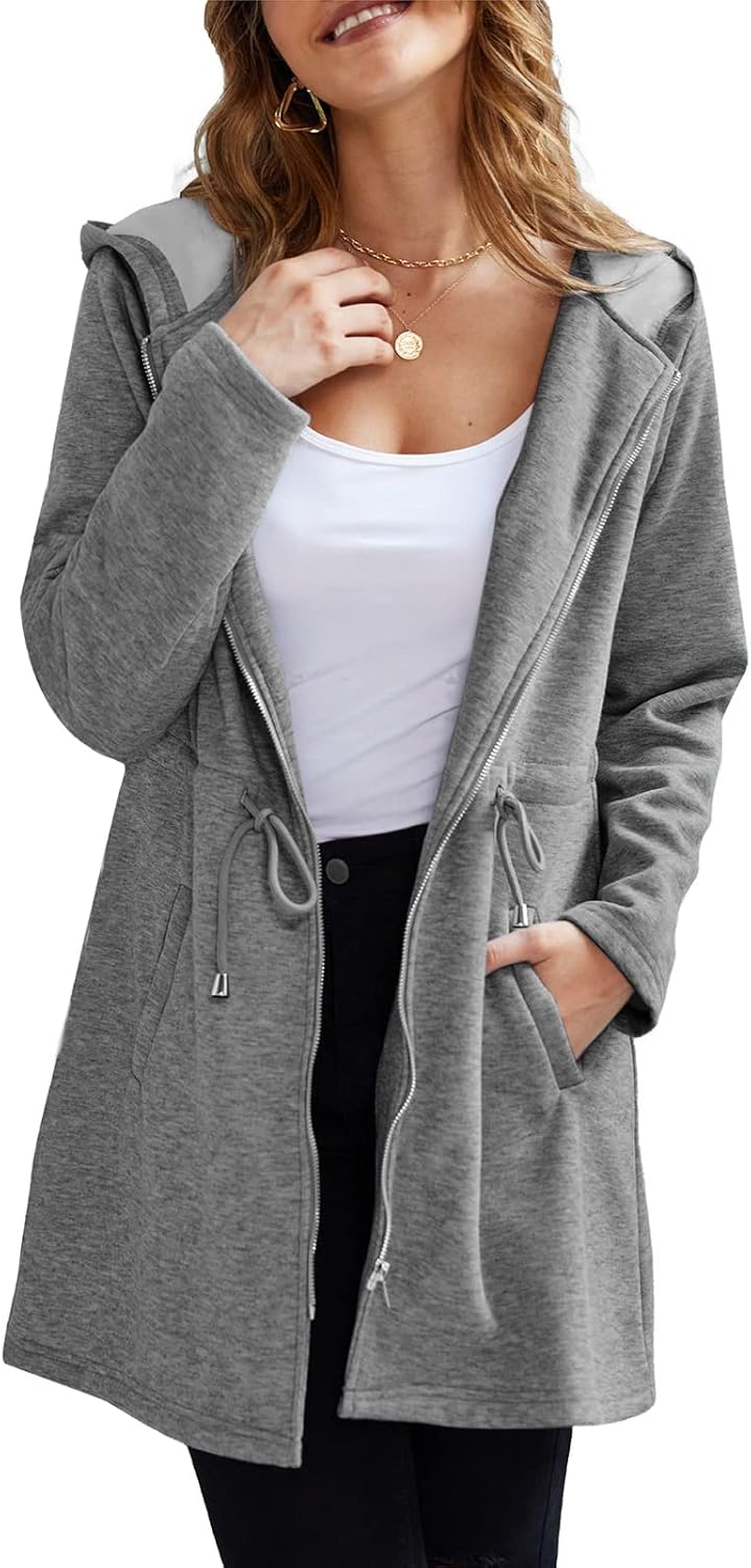 Leaduty Women's Cozy Zip Up Plain Hoodies Long Fuzzy Fleece Jacket Coat Open Front Cardigan