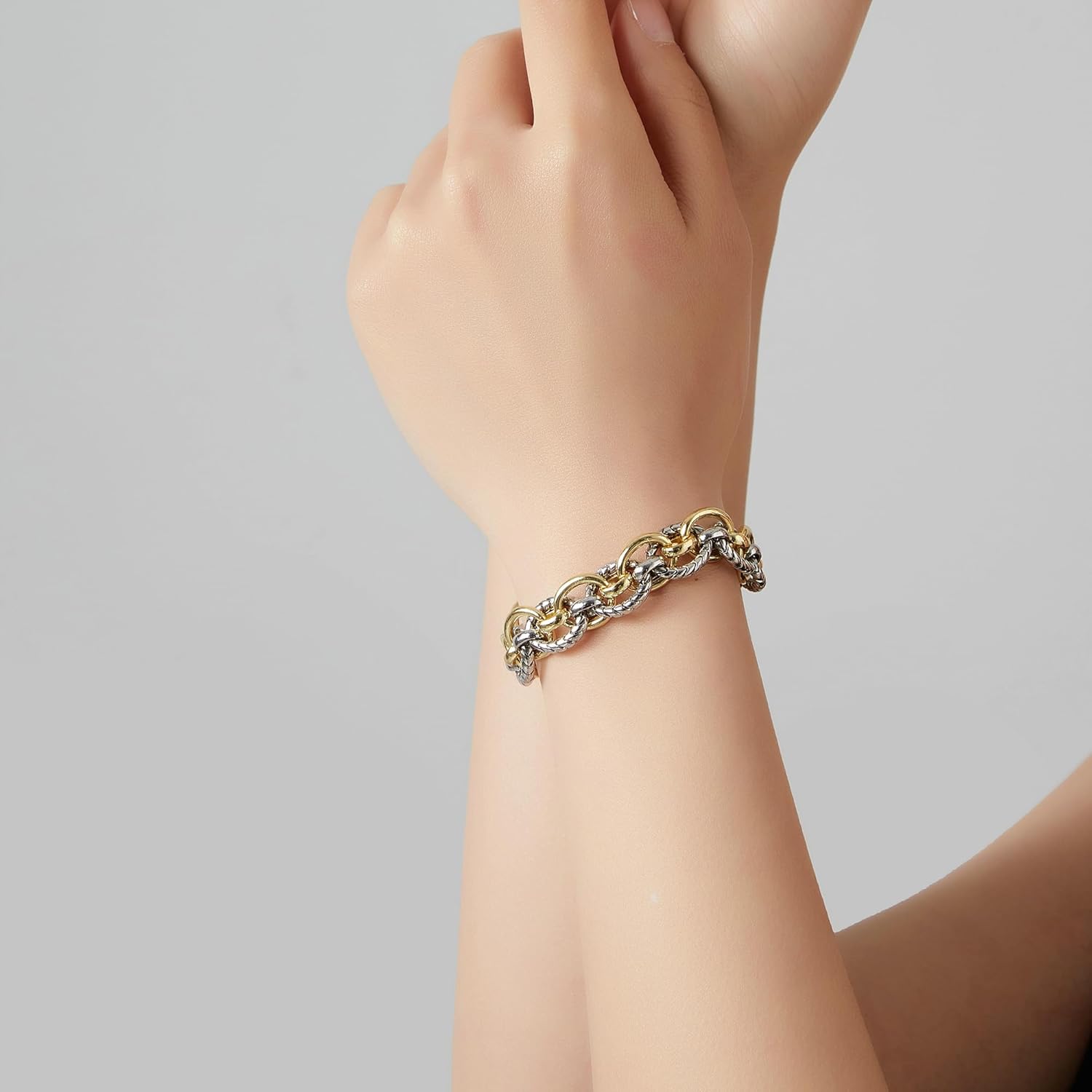 Mytys Link Bracelet for Women Gold and Silver 2 tone Circles Chain Wire Bangle Bracelets - Image 6