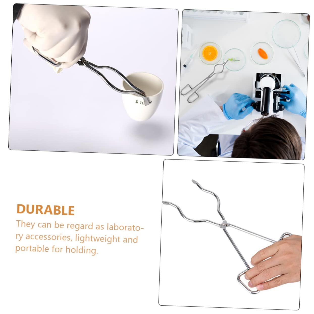 COSMEVIVI Crucible Beaker Clamps 4pcs Stainless Steel Tongs Lab Equipment Accessories