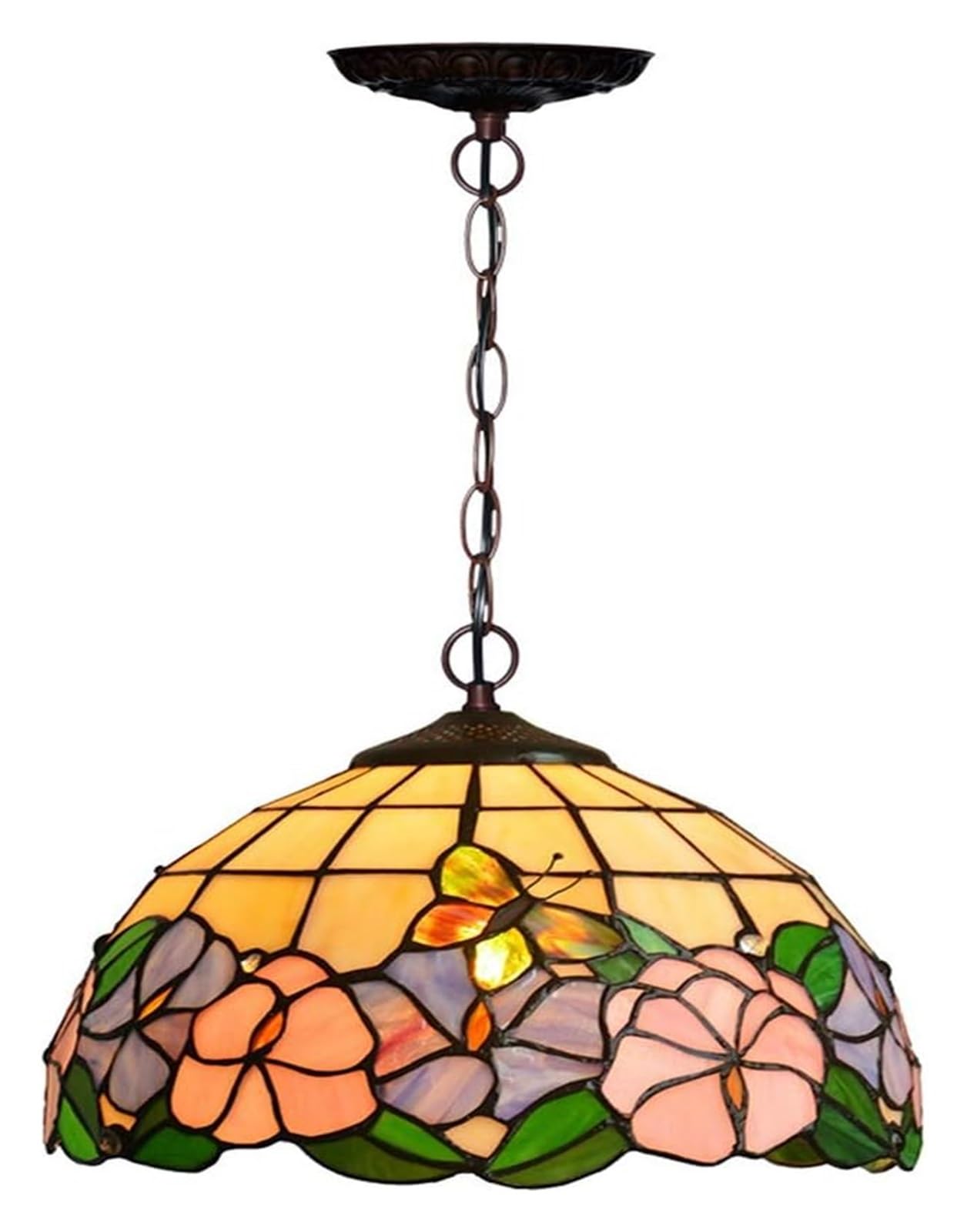 HPTHLY Ceiling Lamp Ceiling Stained Glass Chandelier 12" Tiffany Restaurant Light Butterfly Love Flower European Pastoral Color Glass Art Cafe Light