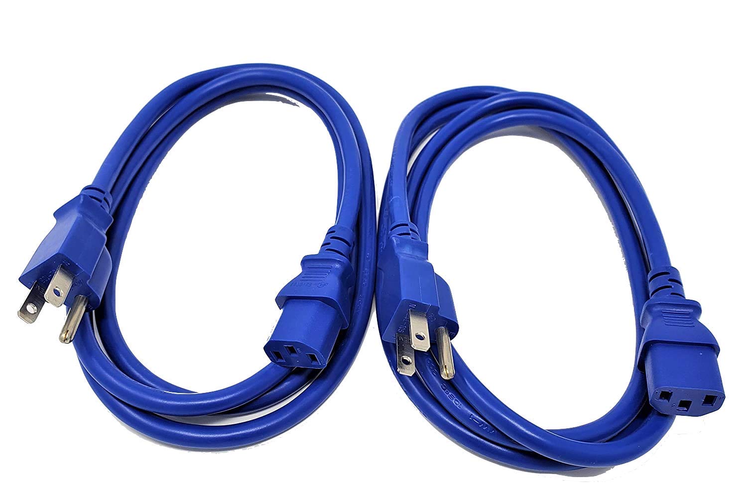 Micro Connectors, Inc. 6 Feet Ul Approved 18 AWG 10 Amp Power Cord (NEMA 5-15P/ C13) - Blue 2 Pack (M05-113ULBL-2P)