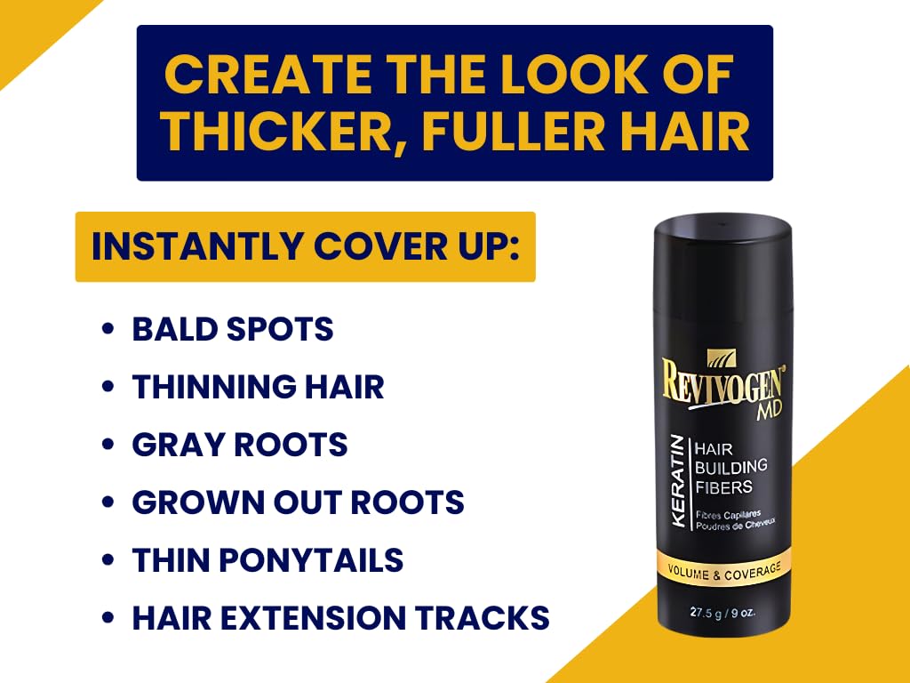Revivogen MD Keratin Hair Building Fibers, Hairline Powder, Hair Fibers, Hair Fibers for Thinning Hair, Hair Fiber Spray, Thick Fiber for Hair Men and Women, Hair Filler, .9oz, Light Brown