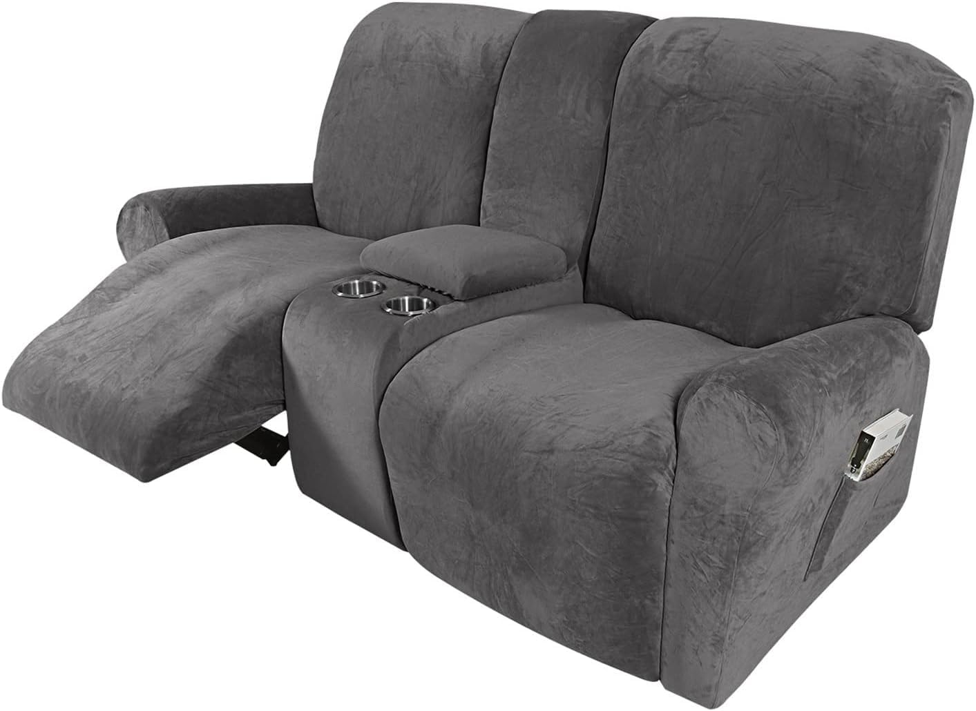Sofa Cover High Stretch,Soft Velvet Sofa Slipcovers Protector, 2 Seater Couch Covers for Sofa Chairs Love Seat,8 Pieces 155-216cm (F)