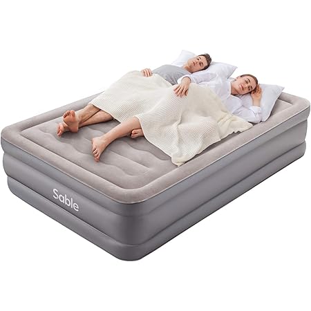 Air Bed Sable Air Mattress, Double Size Inflatable Blow Up Bed with Built-in Electric Pump Portable Airbeds for Family, Guests and Camping Indoor & Outdoor 190 x 137 x 46 cm