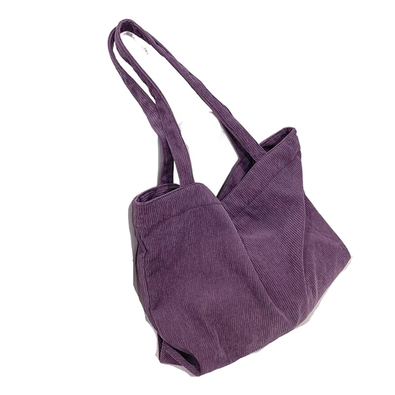 LSNNMU Corduroy Tote Bag Corduroy Totes Bags for Women Shopper Girls Handbags Zipper Thickened Large Capacity Winter Shoulder Bags For Shopping(Purple)
