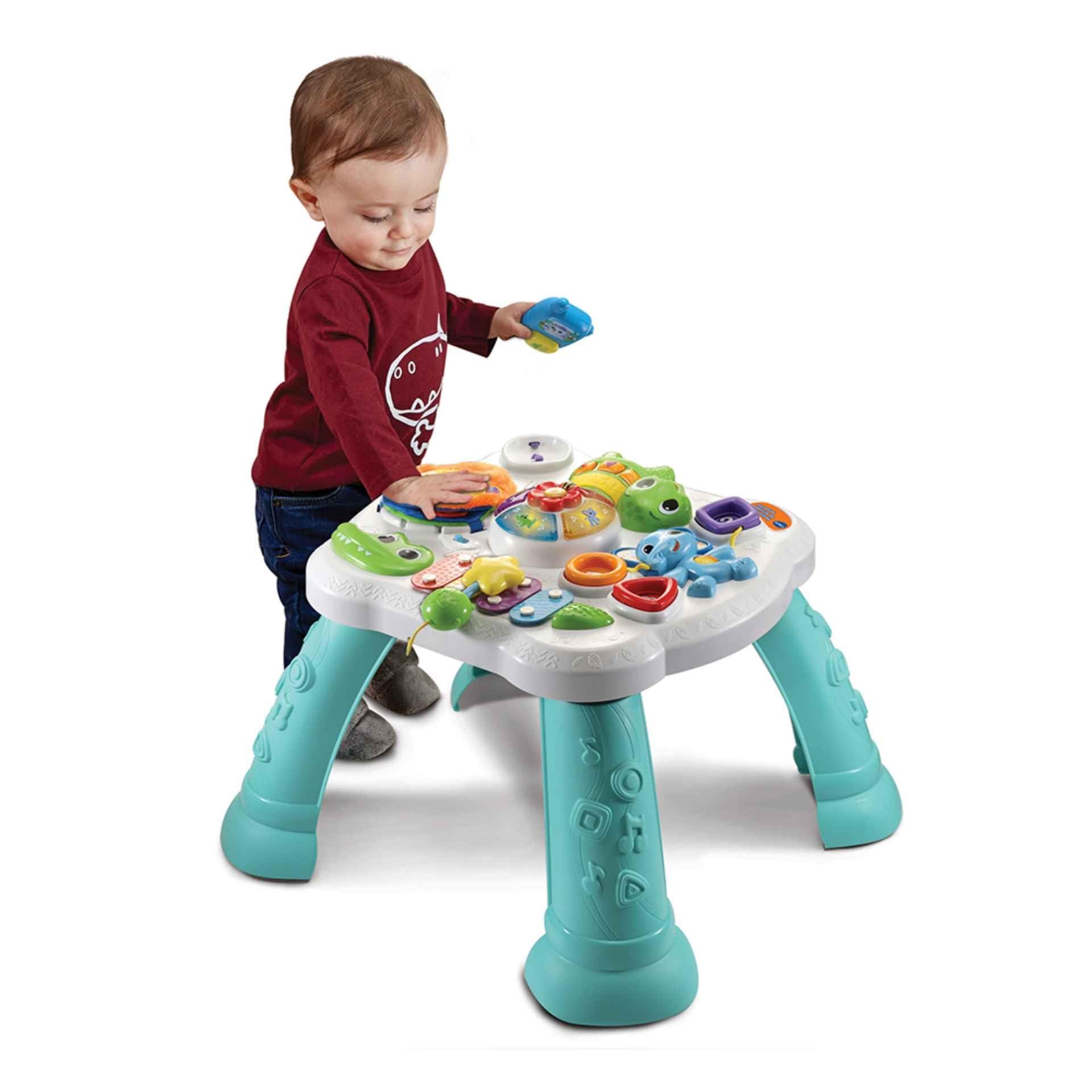 VTech VTech-08229 Mesita Infantil de Actividades sensoriales, Panel Interactivo extraíble, 6 Zonas de Juego y Aprendizaje, Juguete para bebés +9 Meses, Versión ESP, Multicolor (80-540822)