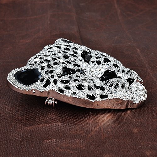 Image of Vintage Black Enamel Spotted Leopard Head Rhinestone CZ Animal Brooch Pin Lapel Pin Badge
