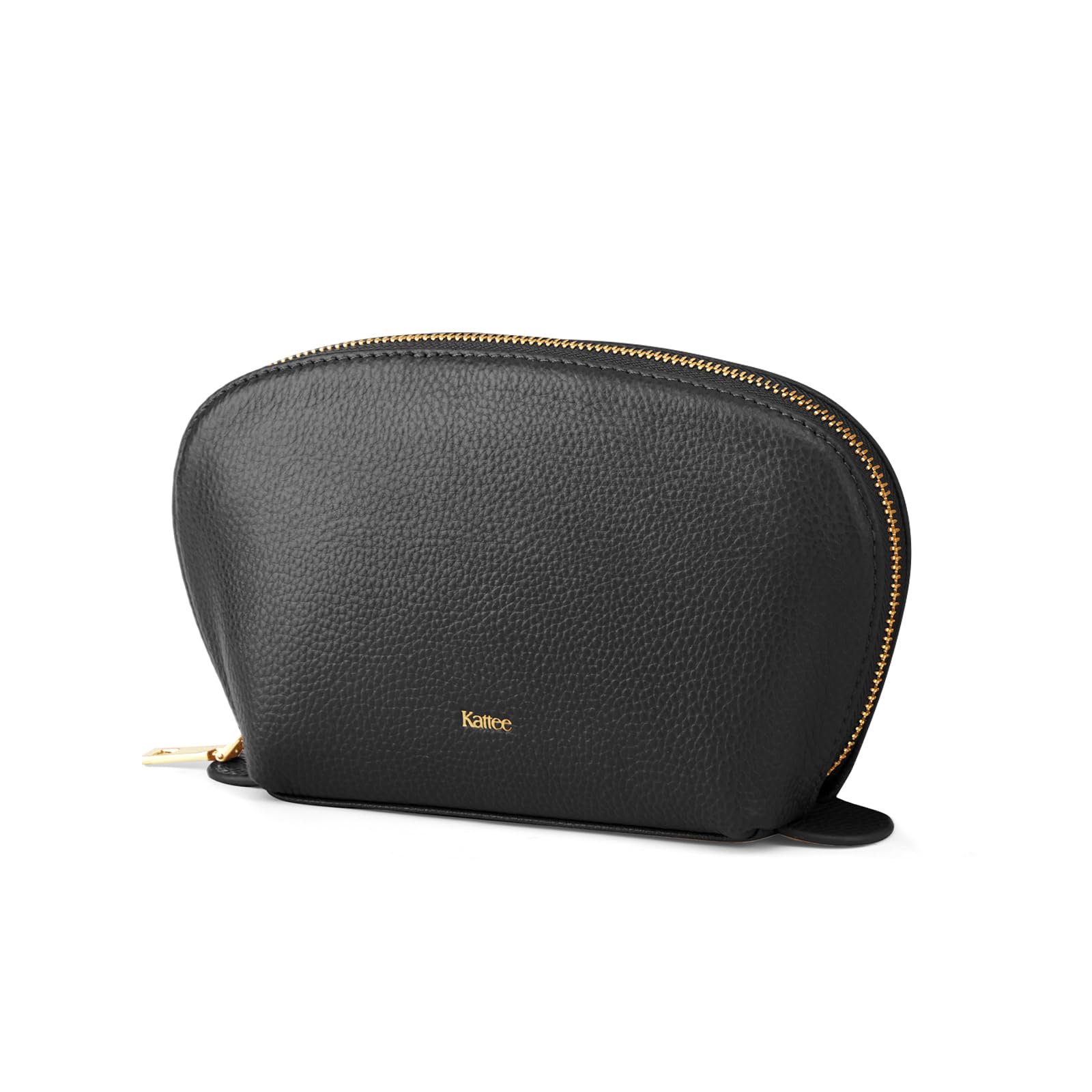 Kattee Leather Makeup Bag, Travel Cosmetic Bag Set, Toiletry Bag Organizer for Women, 1-PACK, Medium, Black