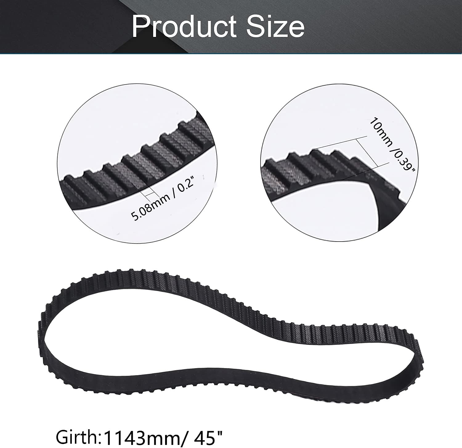 Heyiarbeit 450XL Rubber Timing Belt 5.08mm Pitch 10mm Width Industrial Timing Belt Synchronous Closed Loop Timing Belt for 3D Printers Black Tone