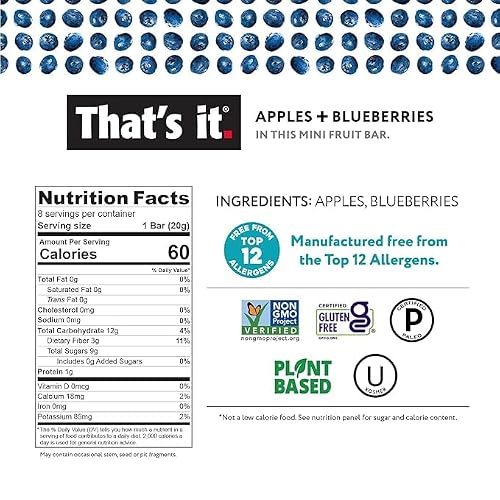 That\'s it Fruit Bars (Variety 24 Pack) No Sugar Added, Plant-Based, Vegan & Gluten Free, Breakfast Bar, Paleo, for Children & Adults, Non GMO, Fiber (8 Blueberry, 8 Strawberry, 8 Mango) Mini Fruit Bars - Thumbnail 2