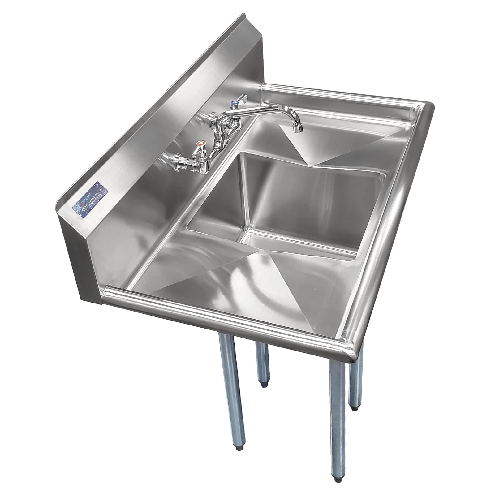 One Compartment Stainless Steel Commercial Kitchen Prep &amp; Utility Sink with Left and Right Drainboards with Faucet | Bowl Size 14" x 16" X 11" | NSF