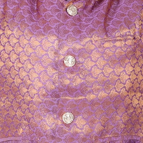 Image of Superminis Boy's Cottton Kurta Cotton Brocade Printed With Golden Thread Work Nehru Jacket and Elastic Closure Pyjama Set