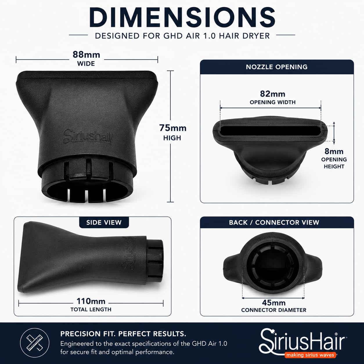 Accessorio per lo styling dell'ugello concentratore per asciugacapelli, compatibile solo con asciugacapelli GHD Air 1.0, nero