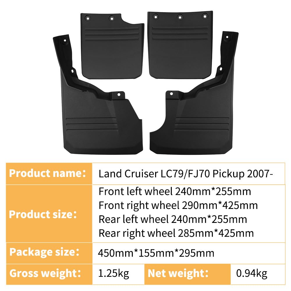 4 Stück Auto Schmutzfänger für Land Cruiser LC79/FJ70 2007, Vorne Hinten Kratzfest Spritzschutz Kotflügel Protection Zubehör