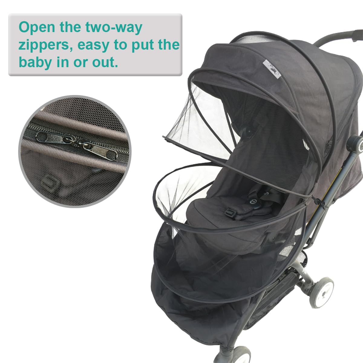 Moustiquaire pour Poussette Babyzen Yoyo 2/Yoya, Protection Anti-Insectes avec Poche pour Pieds, Noir